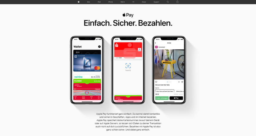 Die Webseite des Zahlungsdienstleisters Apple Pay