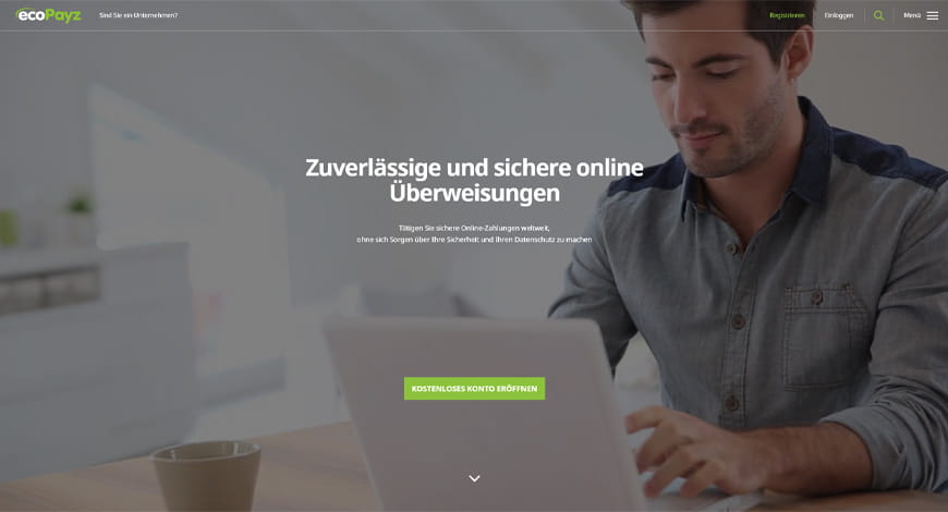 Die Webseite des Zahlungsdienstleisters ecoPayz