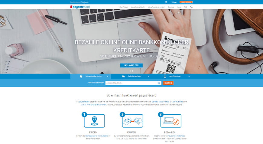 Die Webseite des Zahlungsdienstleisters Paysafecard