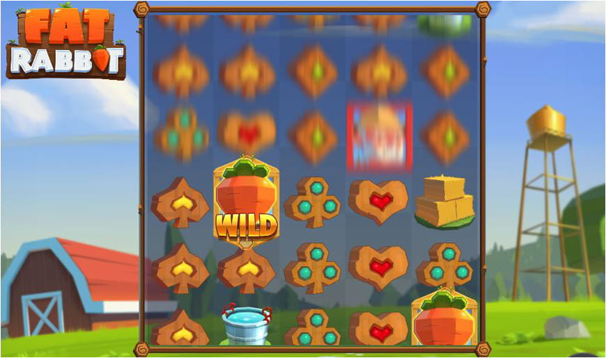 Die Spielfläche des Fat Rabbit Slots mit angezeigter Gewinnlinie und Wild-Symbol.