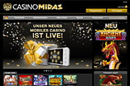 Die neue Startseite von Casino Midas